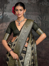 Grey Velvet Tusser Silk  Dot Print Saree